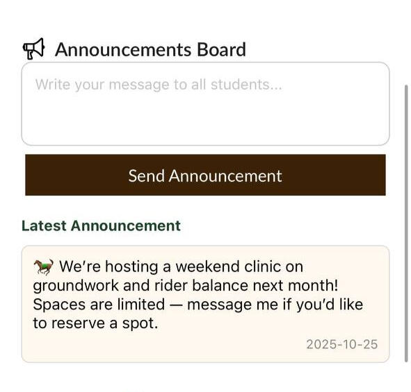 announcements to horse back riding students